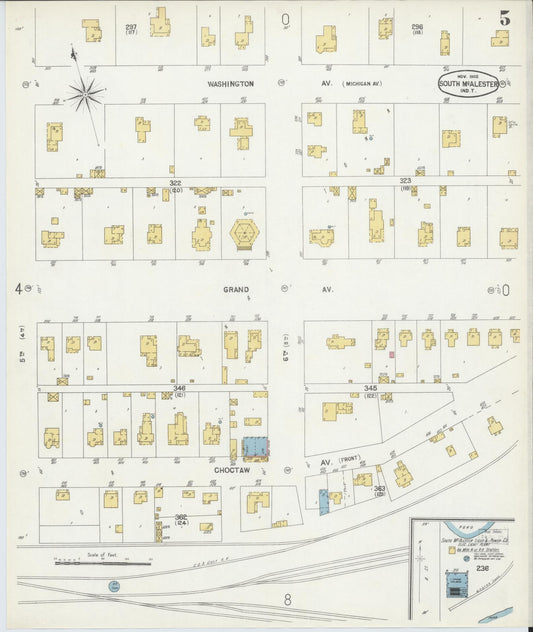 Sanborn Fire Insurance Map from South McAlester, Pittsburg County, Oklahoma (1902), Sheet #0005 - Historic Sanborn Fire Insurance Map Print, vintage old map wall art, antique decor, genealogy gift, Oklahoma Oklahoma map