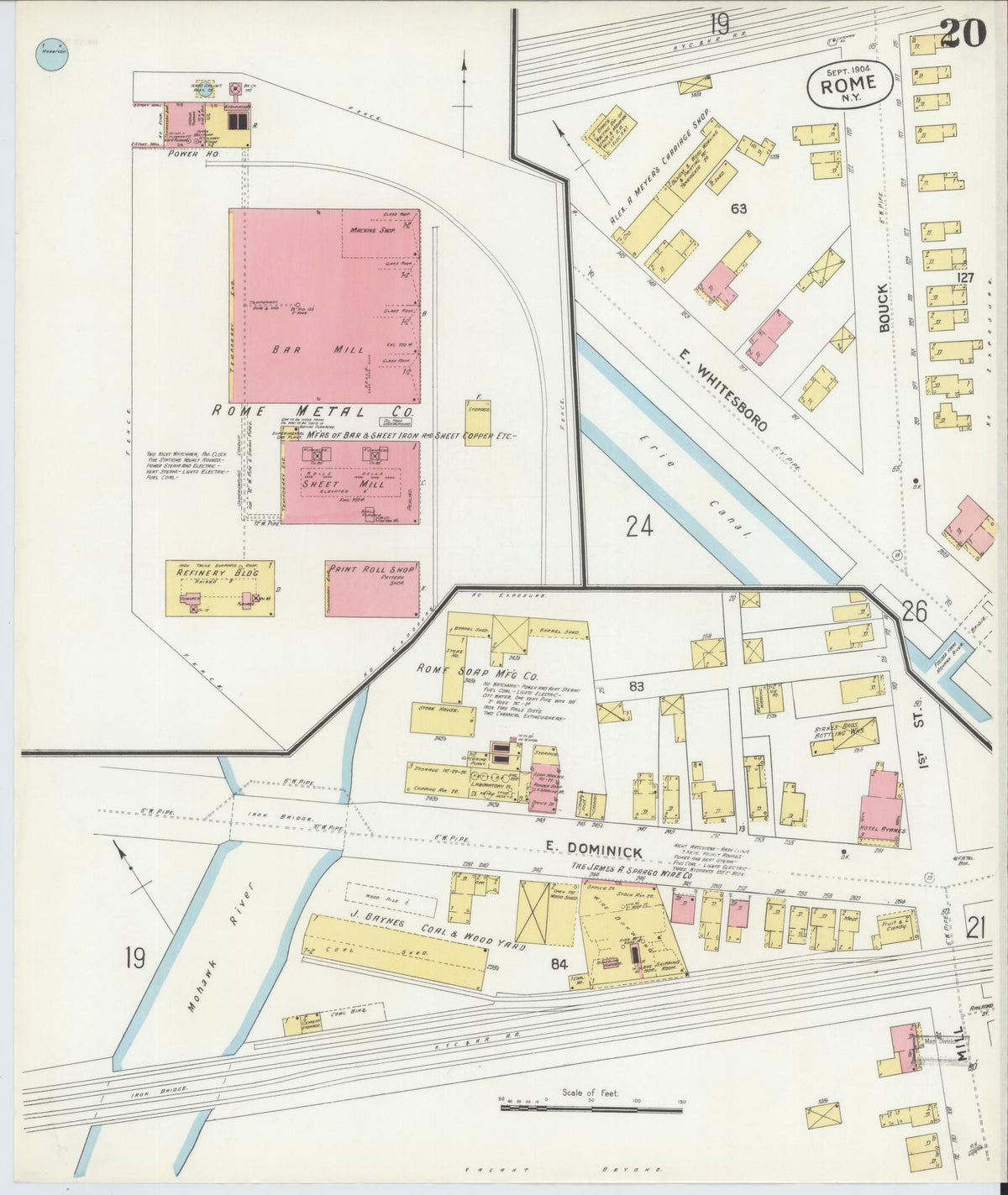 Sanborn Fire Insurance Map from Rome, Oneida County, New York (1904), Sheet #0020 - Complete Map Set gallery image, historic Sanborn map, vintage wall art, New York New York