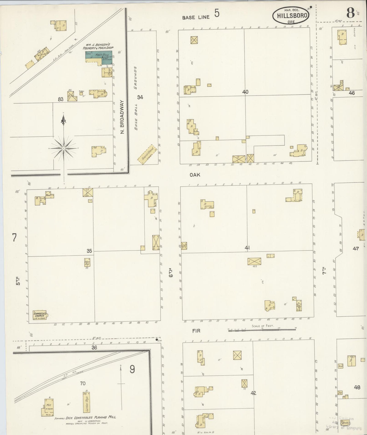 Sanborn Fire Insurance Map from Hillsboro, Washington County, Oregon (1902), Sheet #0008 - Historic Sanborn Fire Insurance Map Print, vintage old map wall art, antique decor, genealogy gift, Oregon Oregon map