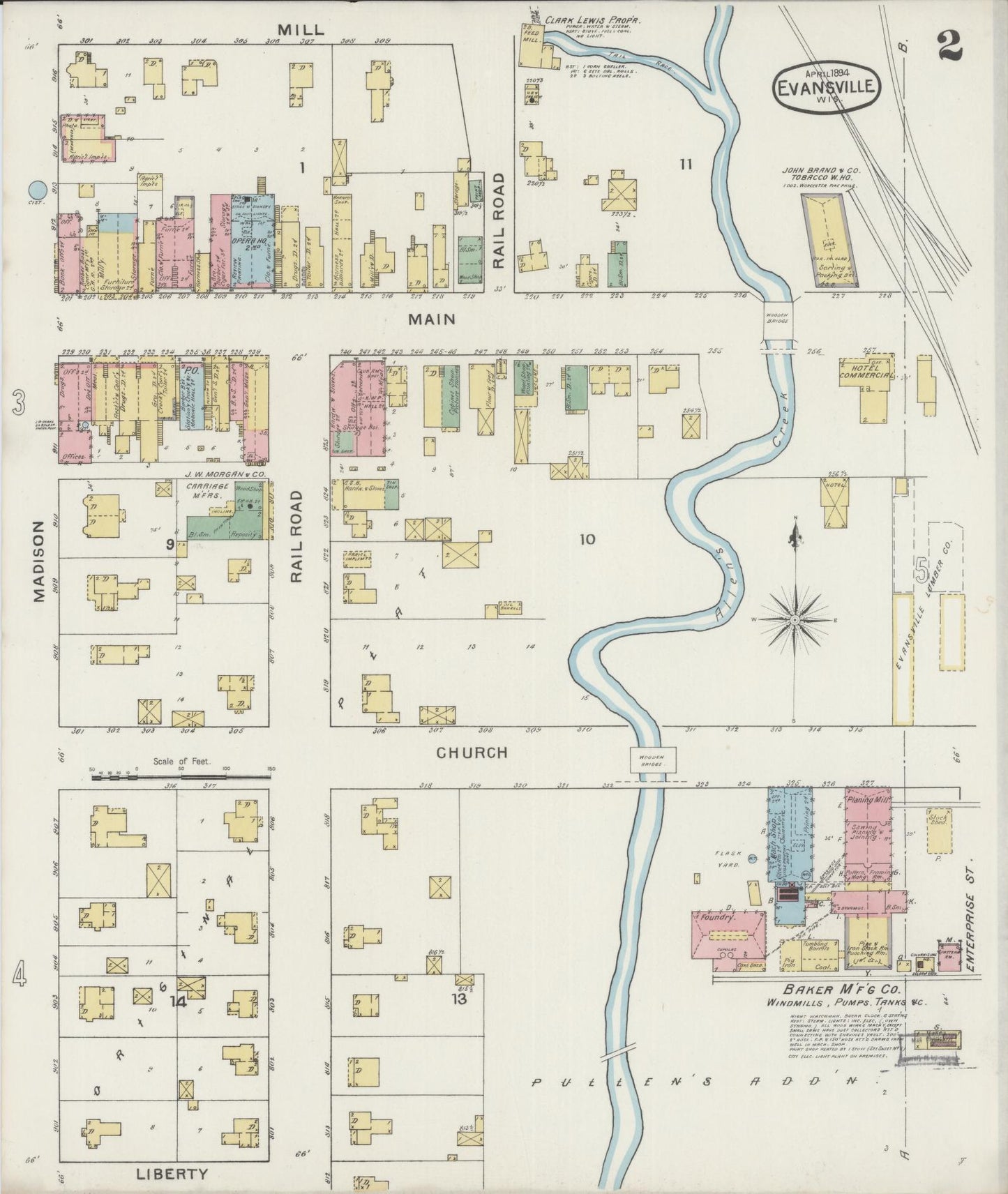 Sanborn Fire Insurance Map from Evansville, Rock County, Wisconsin (1894), Sheet #0002 - Historic Sanborn Fire Insurance Map Print, vintage old map wall art, antique decor, genealogy gift, Wisconsin Wisconsin map