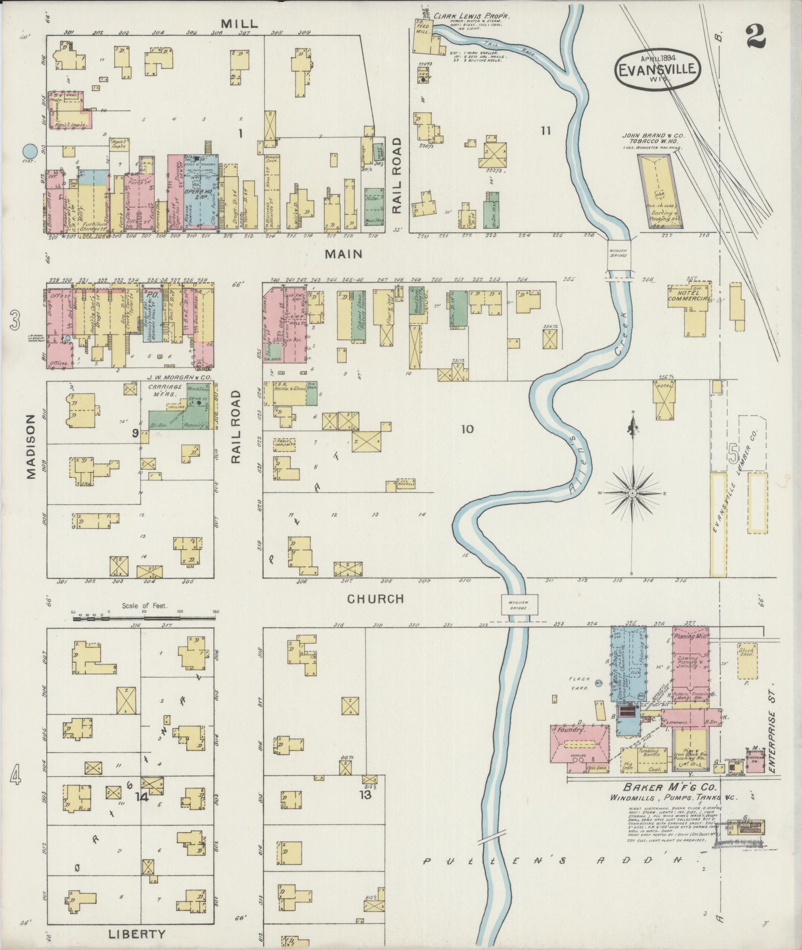 Sanborn Fire Insurance Map from Evansville, Rock County, Wisconsin (1894), Sheet #0002 - Historic Sanborn Fire Insurance Map Print, vintage old map wall art, antique decor, genealogy gift, Wisconsin Wisconsin map