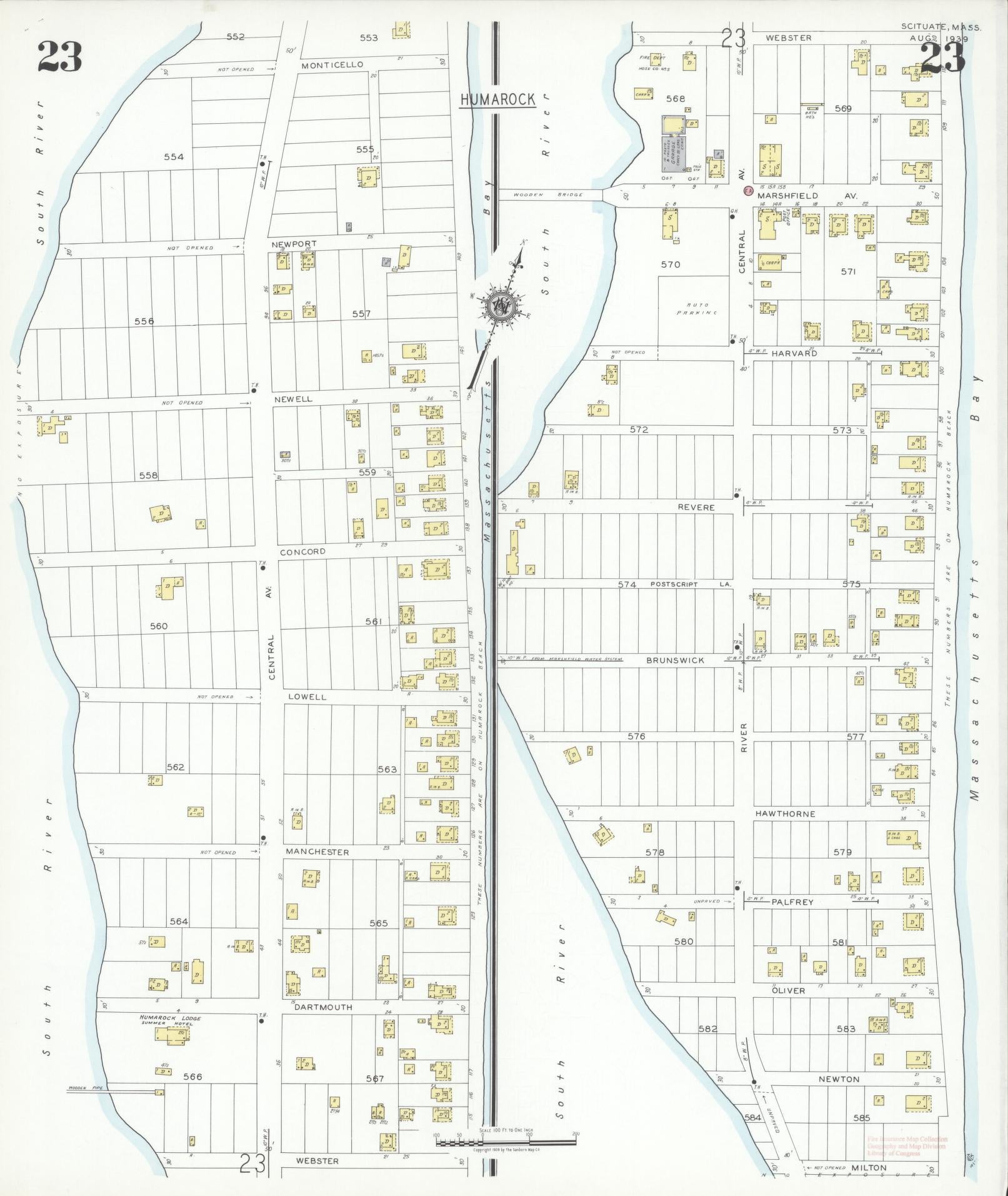 Sanborn Fire Insurance Map from Scituate, Plymouth County, Massachusetts (1939), Sheet #0023 - Complete Map Set gallery image, historic Sanborn map, vintage wall art, Massachusetts Massachusetts