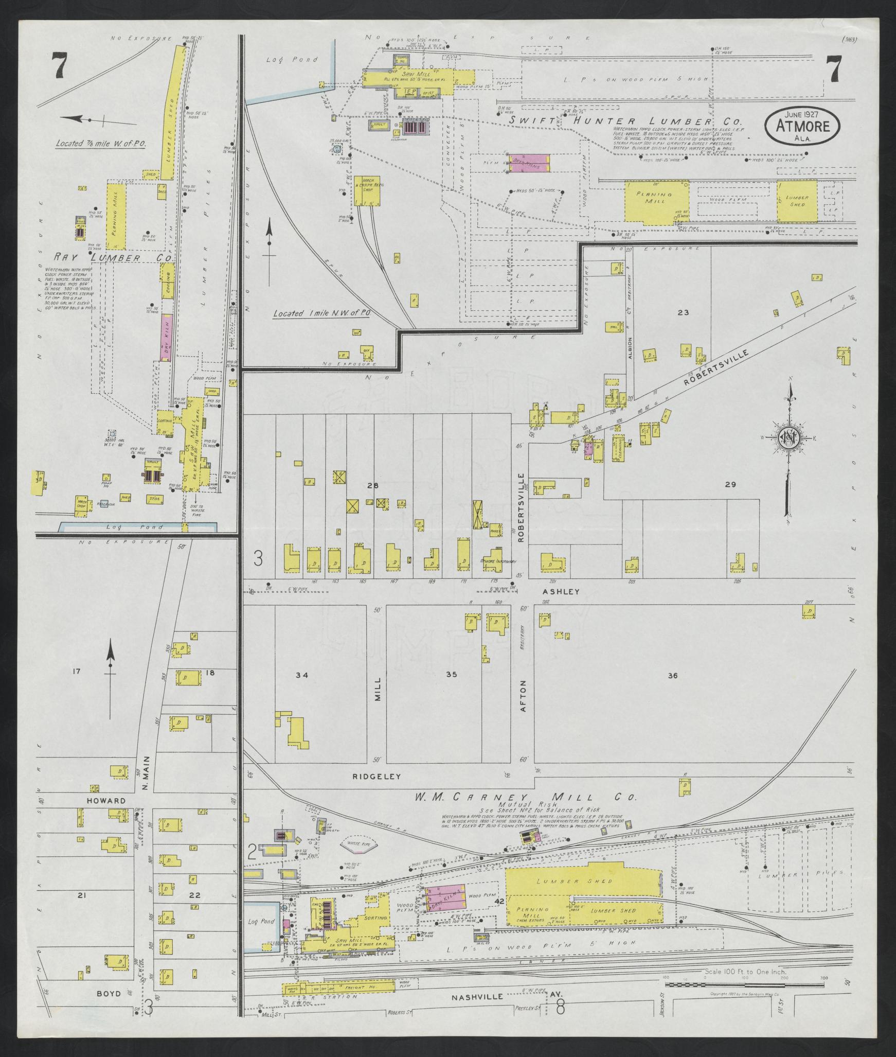 Sanborn Fire Insurance Map from Atmore, Escambia County, Alabama (1927), Sheet #0007 - Complete Map Set gallery image, historic Sanborn map, vintage wall art, Alabama Alabama