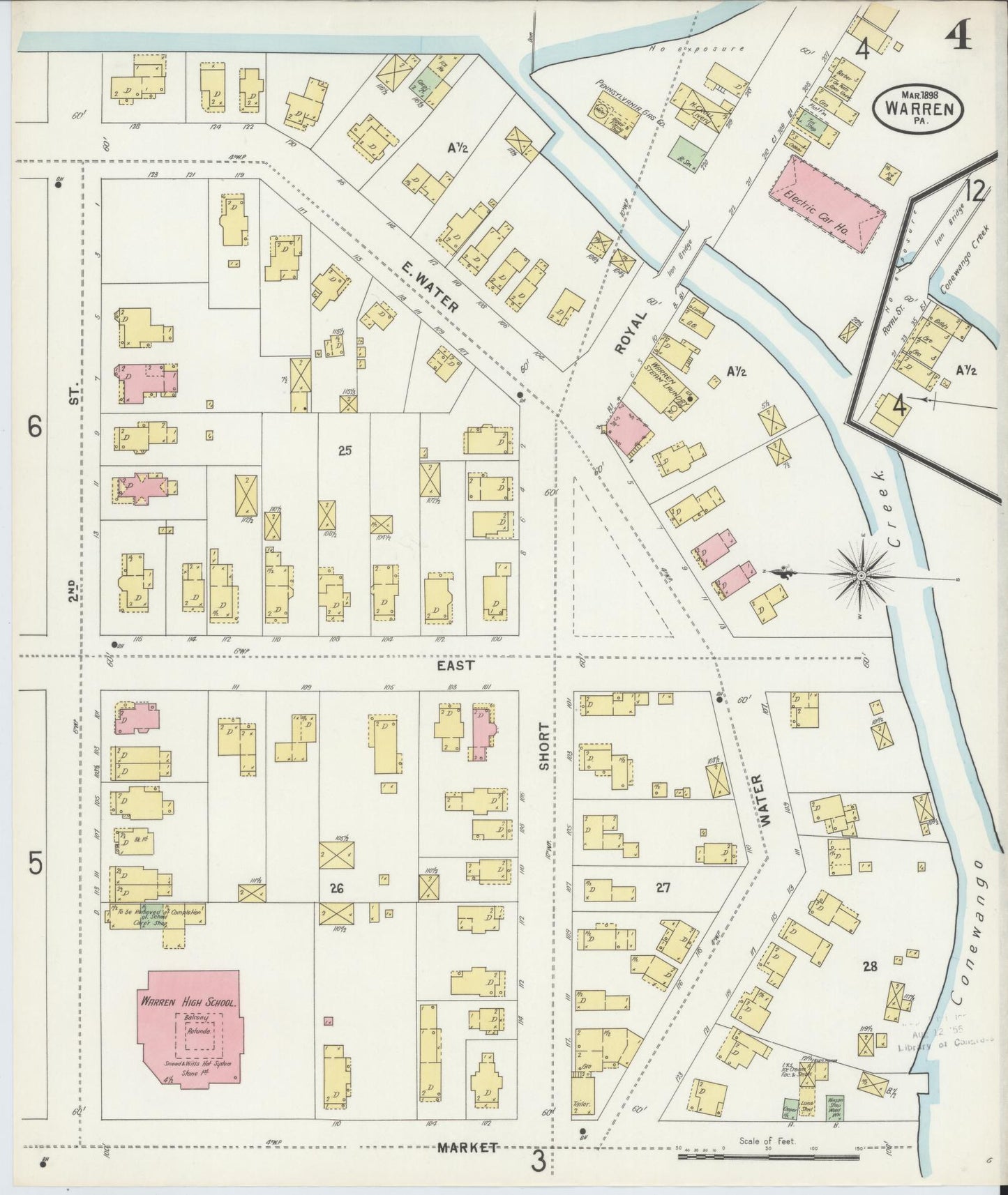 Sanborn Fire Insurance Map from Warren, Warren County, Pennsylvania (1898), Sheet #0004 - Historic Sanborn Fire Insurance Map Print, vintage old map wall art, antique decor, genealogy gift, Pennsylvania Pennsylvania map