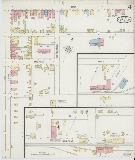 Sanborn Fire Insurance Map from Newville, Cumberland County, Pennsylvania (1894), Sheet #0004 - Historic Sanborn Fire Insurance Map Print, vintage old map wall art, antique decor, genealogy gift, Pennsylvania Pennsylvania map
