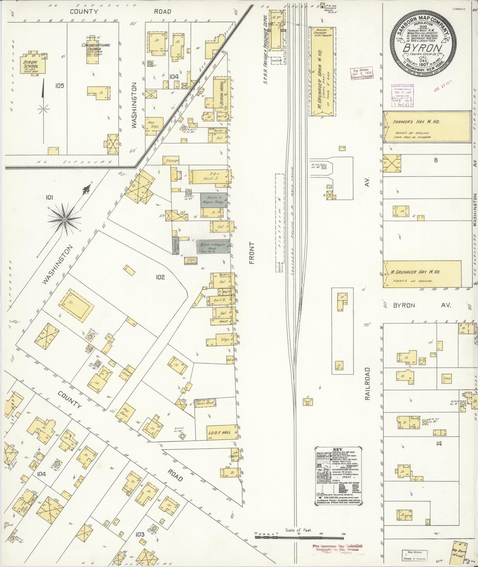 Sanborn Fire Insurance Map from Byron, Contra Costa County, California (1907), Sheet #0001 - Historic Sanborn Fire Insurance Map Print, vintage old map wall art, antique decor, genealogy gift, California California map