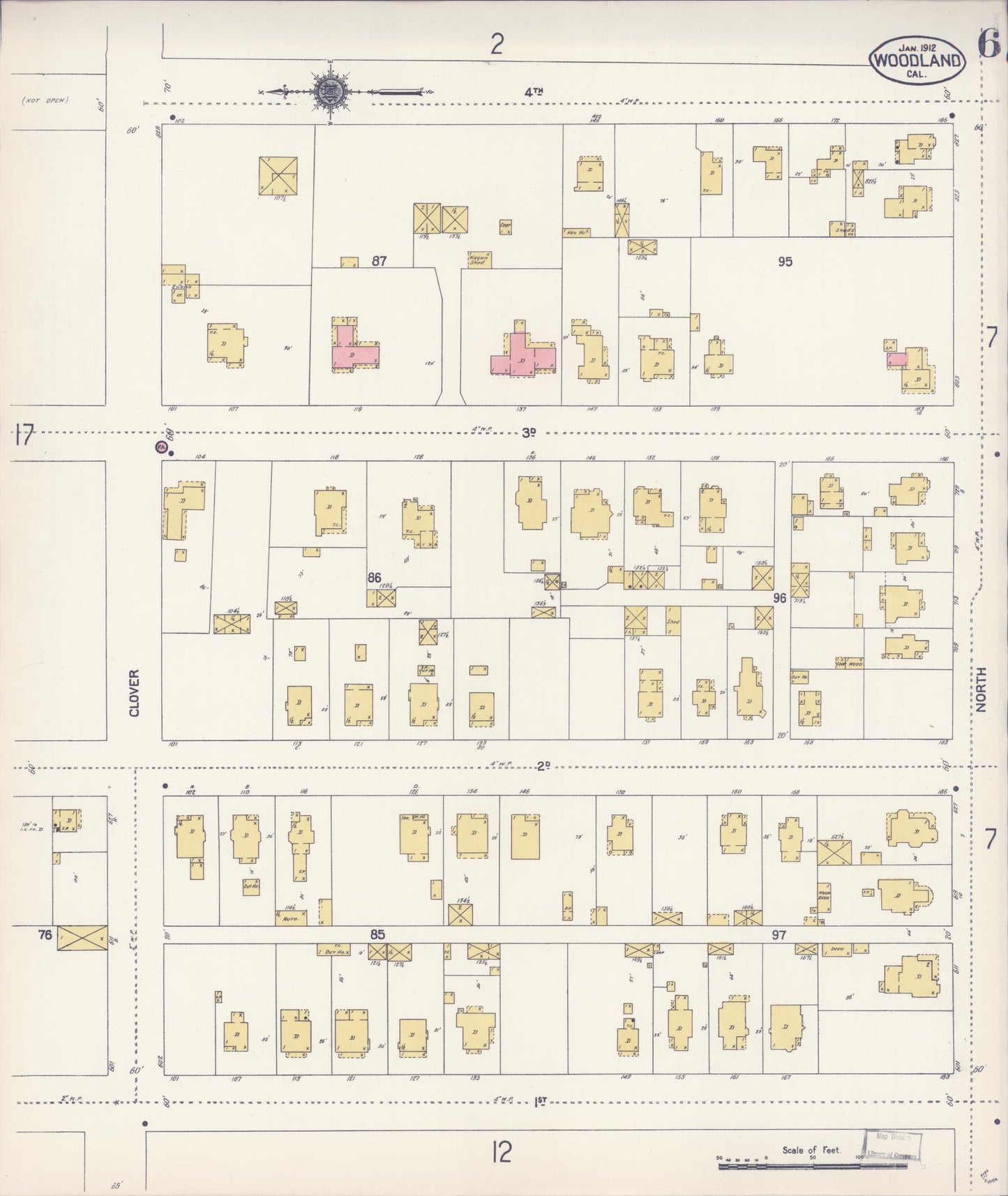 Sanborn Fire Insurance Map from Woodland, Yolo County, California (1912), Sheet #0006 - Complete Map Set gallery image, historic Sanborn map, vintage wall art, California California
