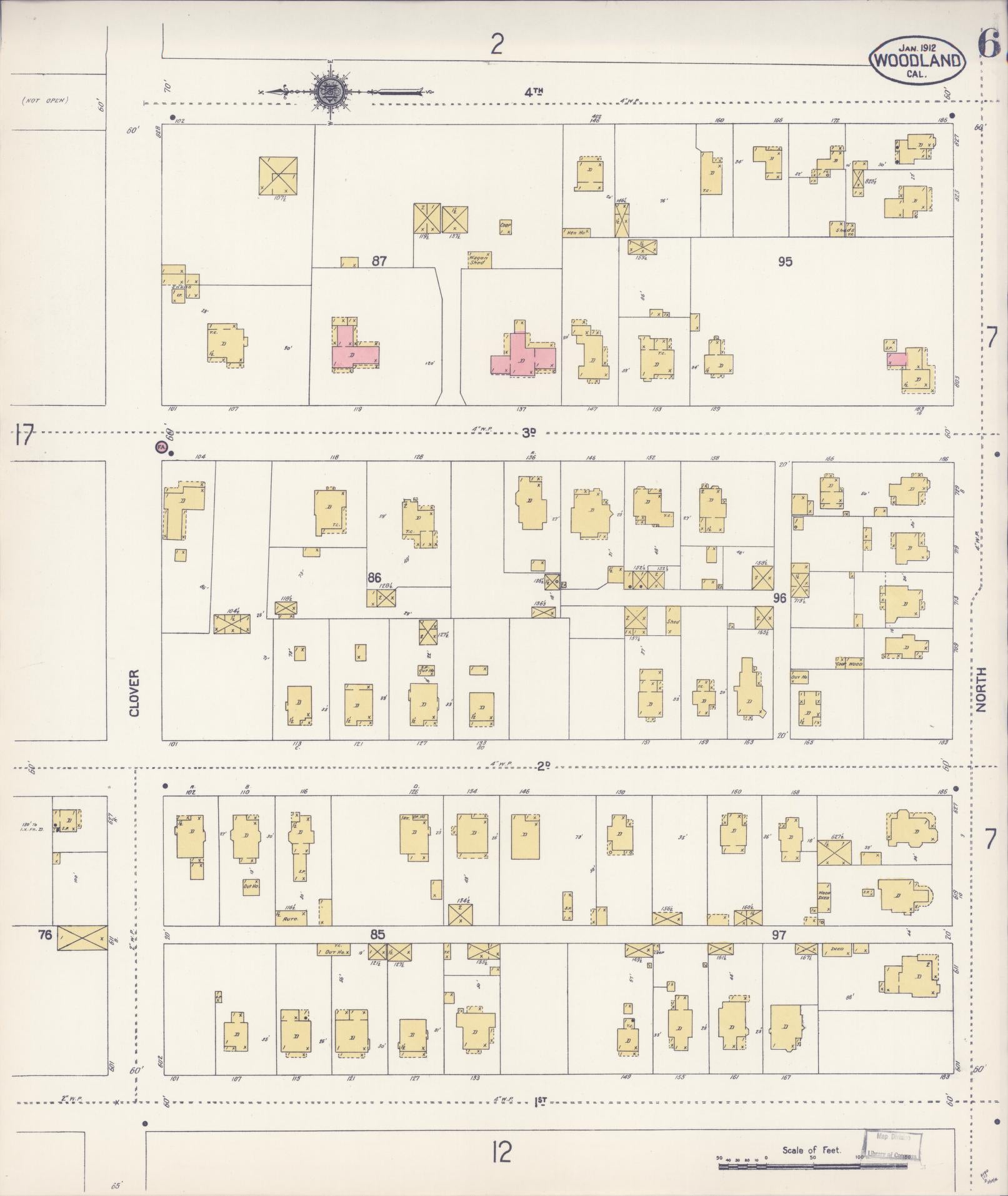 Sanborn Fire Insurance Map from Woodland, Yolo County, California (1912), Sheet #0006 - Complete Map Set gallery image, historic Sanborn map, vintage wall art, California California