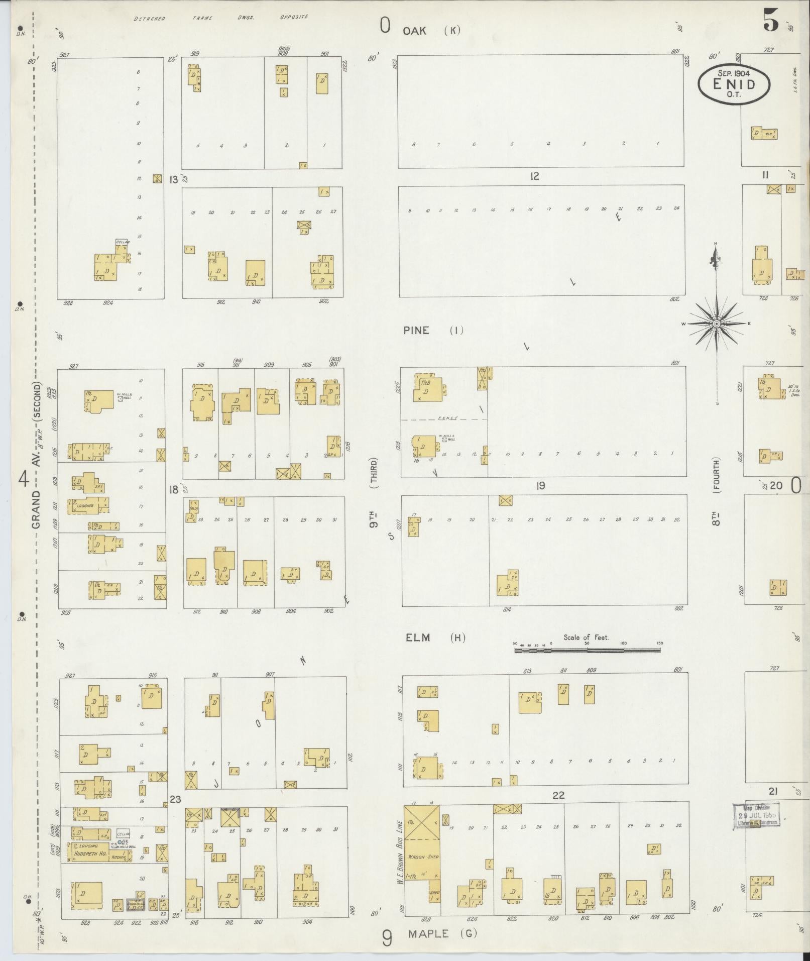 Sanborn Fire Insurance Map from Enid, Garfield County, Oklahoma (1904), Sheet #0005 - Complete Map Set gallery image, historic Sanborn map, vintage wall art, Oklahoma Oklahoma