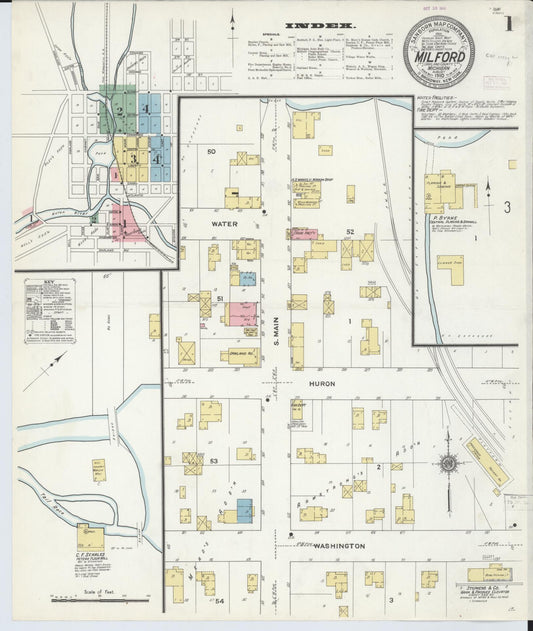 Sanborn Fire Insurance Map from Milford, Oakland County, Michigan (1910), Sheet #0001 - Complete Map Set gallery image, historic Sanborn map, vintage wall art, Michigan Michigan