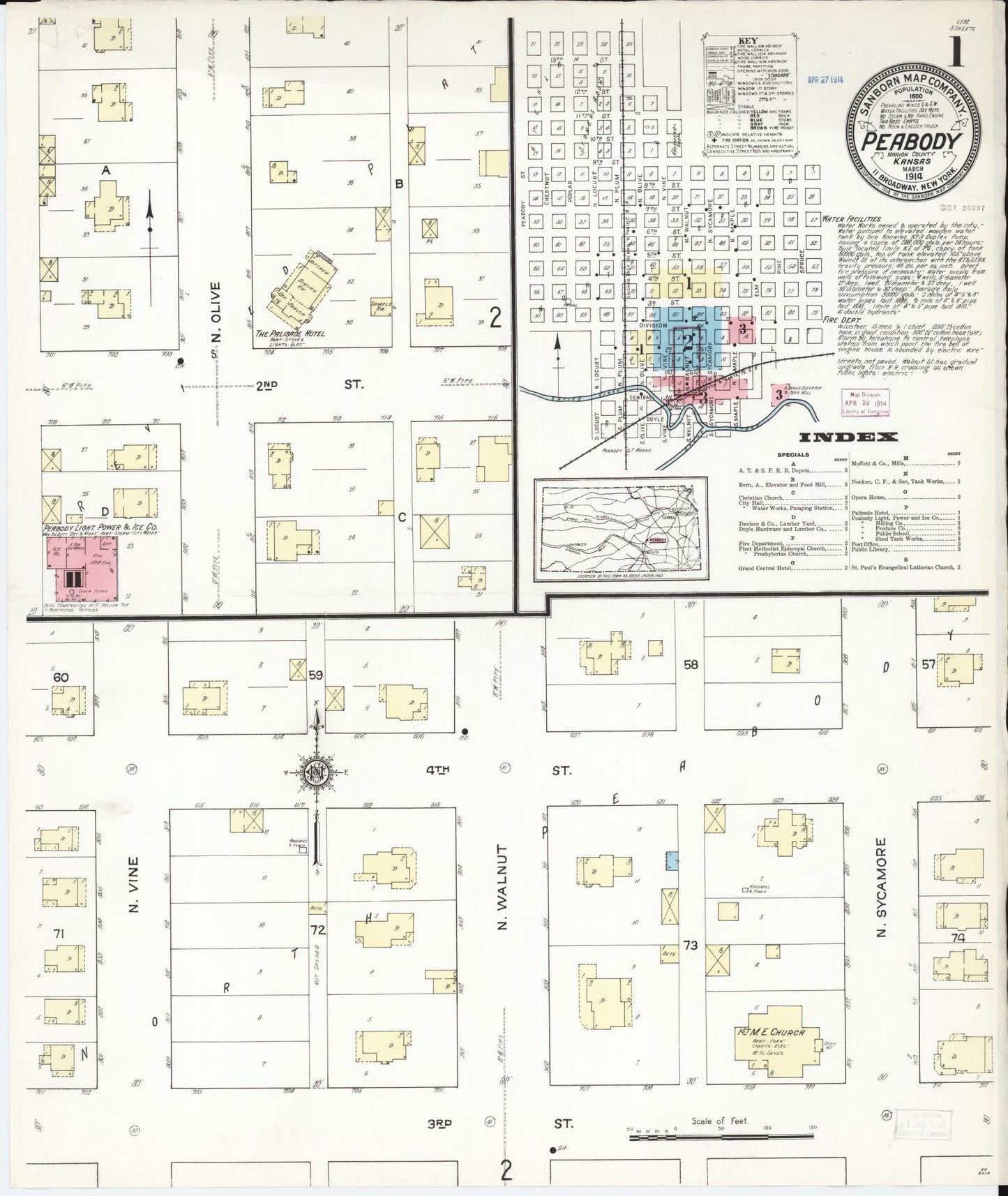 Sanborn Fire Insurance Map from Peabody, Marion County, Kansas (1914), Sheet #0001 - Historic Sanborn Fire Insurance Map Print, vintage old map wall art, antique decor, genealogy gift, Kansas Kansas map