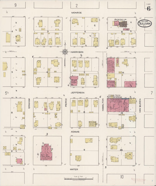 Sanborn Fire Insurance Map from Sullivan, Moultrie County, Illinois (1922), Sheet #0006 - Historic Sanborn Fire Insurance Map Print, vintage old map wall art, antique decor, genealogy gift, Illinois Illinois map