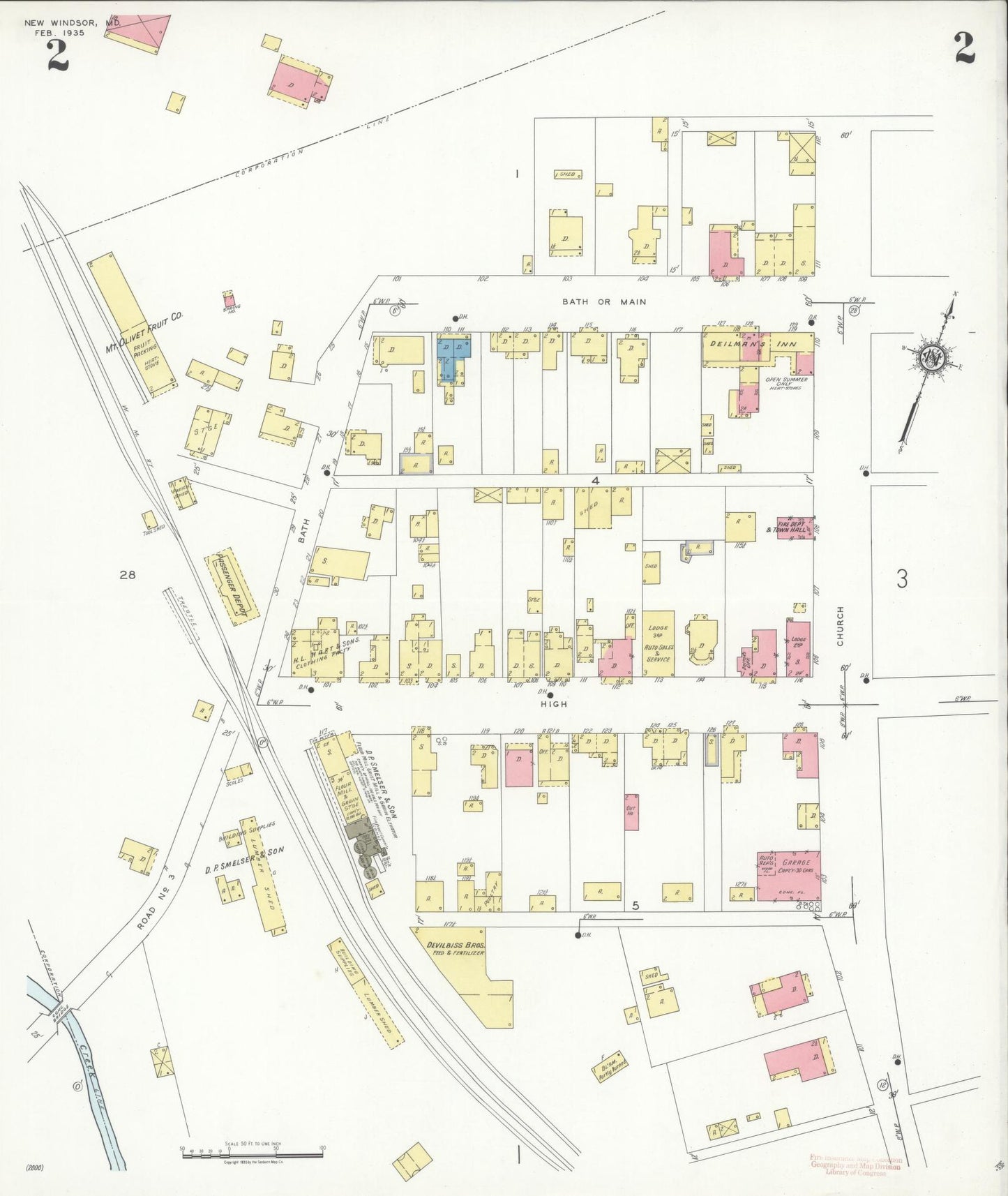Sanborn Fire Insurance Map from New Windsor, Carroll County, Maryland (1935), Sheet #0002 - Historic Sanborn Fire Insurance Map Print, vintage old map wall art