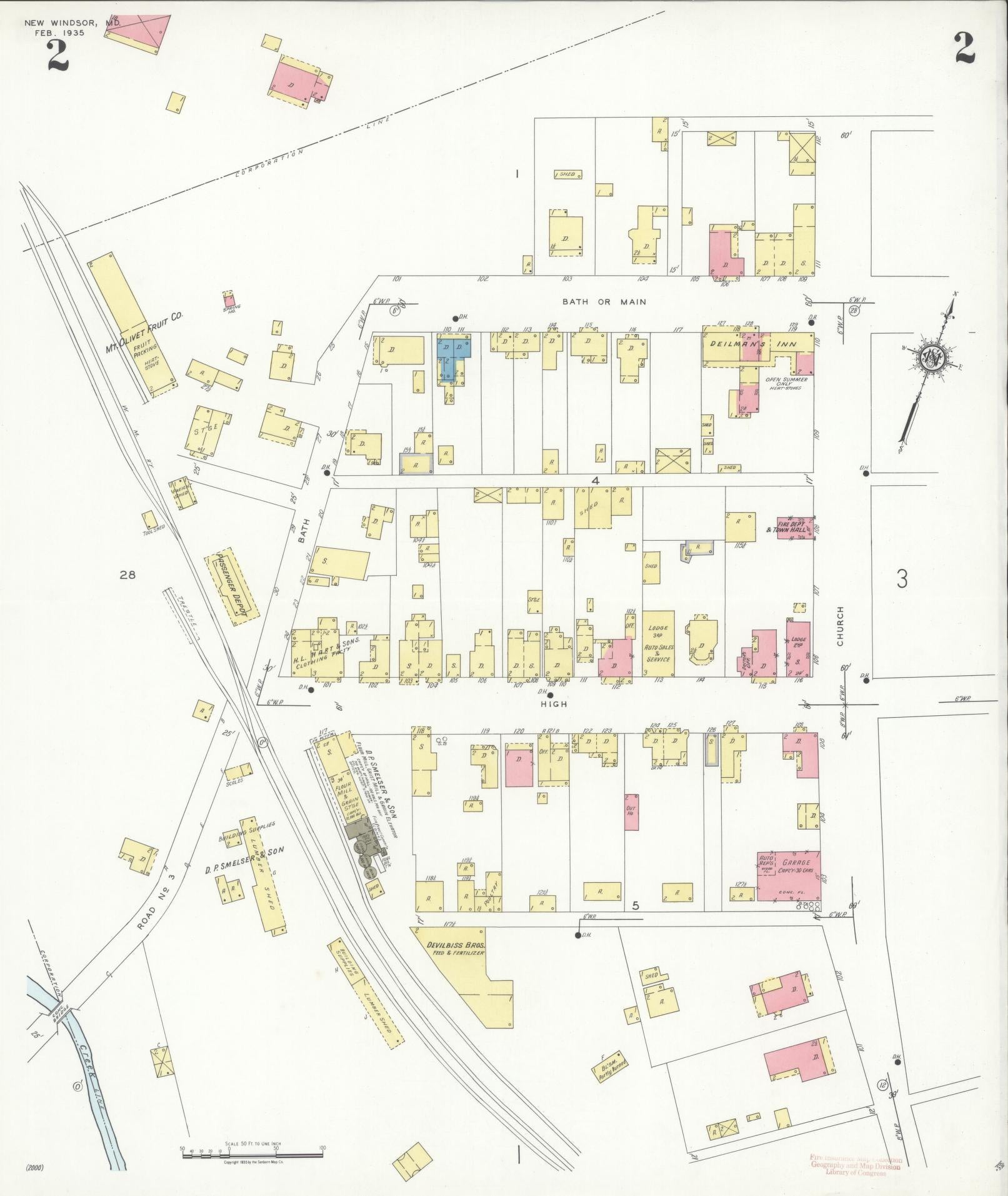 Sanborn Fire Insurance Map from New Windsor, Carroll County, Maryland (1935), Sheet #0002 - Historic Sanborn Fire Insurance Map Print, vintage old map wall art