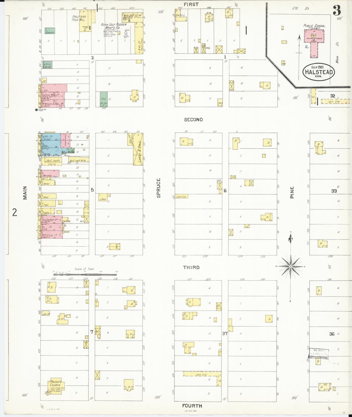 Sanborn Fire Insurance Map from Halstead, Harvey County, Kansas (1901), Sheet #0003 - Historic Sanborn Fire Insurance Map Print, vintage old map wall art, antique decor, genealogy gift, Kansas Kansas map