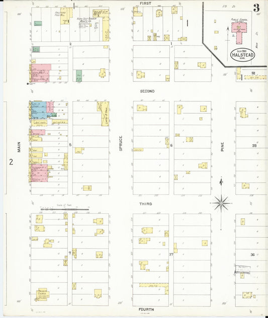 Sanborn Fire Insurance Map from Halstead, Harvey County, Kansas (1901), Sheet #0003 - Historic Sanborn Fire Insurance Map Print, vintage old map wall art, antique decor, genealogy gift, Kansas Kansas map