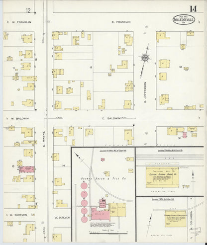 Sanborn Fire Insurance Map from Milledgeville, Baldwin County, Georgia (1913), Sheet #0014 - Complete Map Set gallery image, historic Sanborn map, vintage wall art, Georgia Georgia