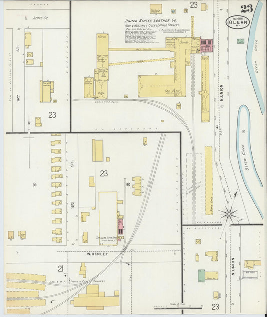 Sanborn Fire Insurance Map from Olean, Cattaraugus County, New York (1898), Sheet #0023 - Historic Sanborn Fire Insurance Map Print, vintage old map wall art, antique decor, genealogy gift, New York New York map