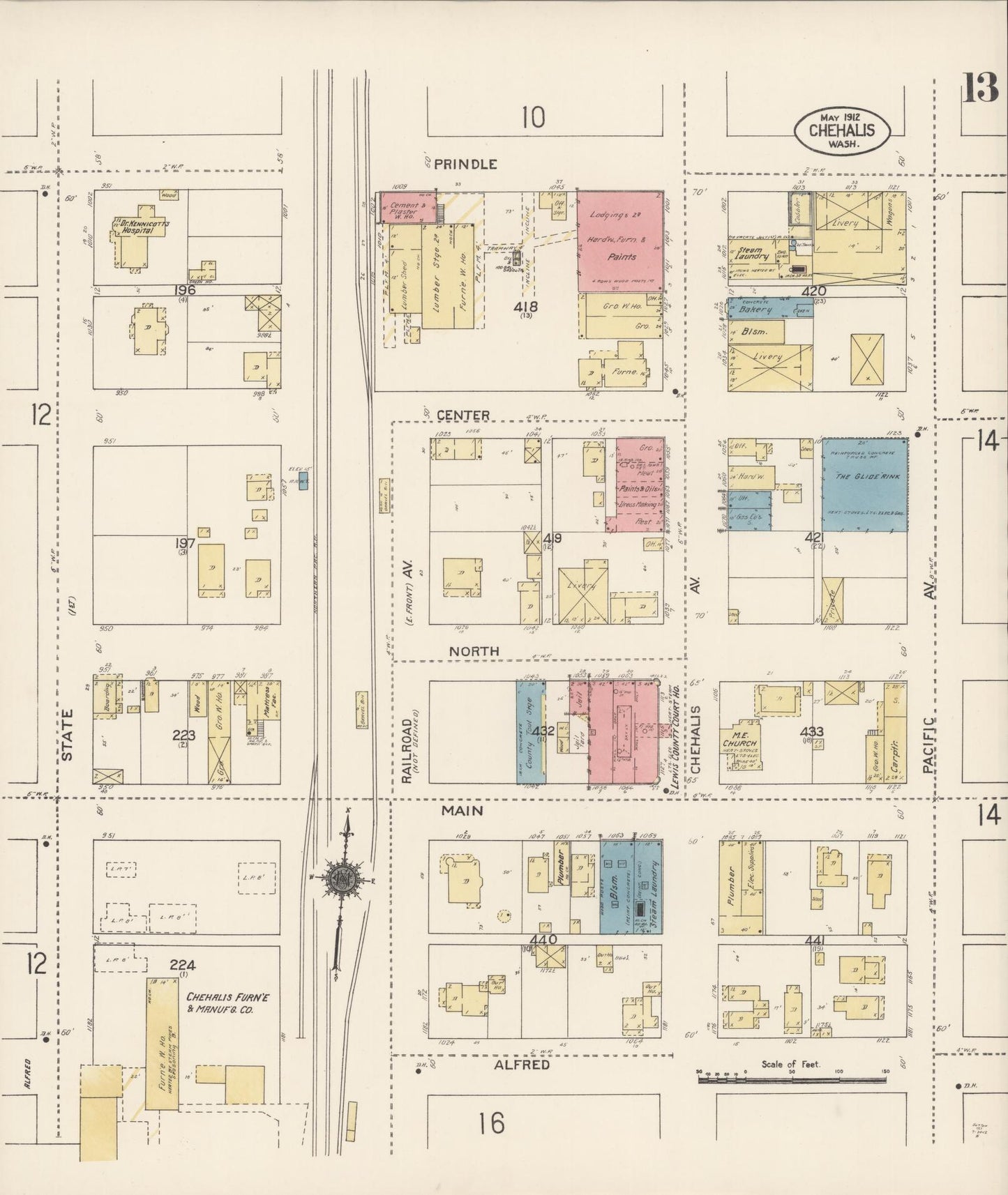 Sanborn Fire Insurance Map from Chehalis, Lewis County, Washington (1912), Sheet #0013 - Complete Map Set gallery image, historic Sanborn map, vintage wall art, Washington Washington
