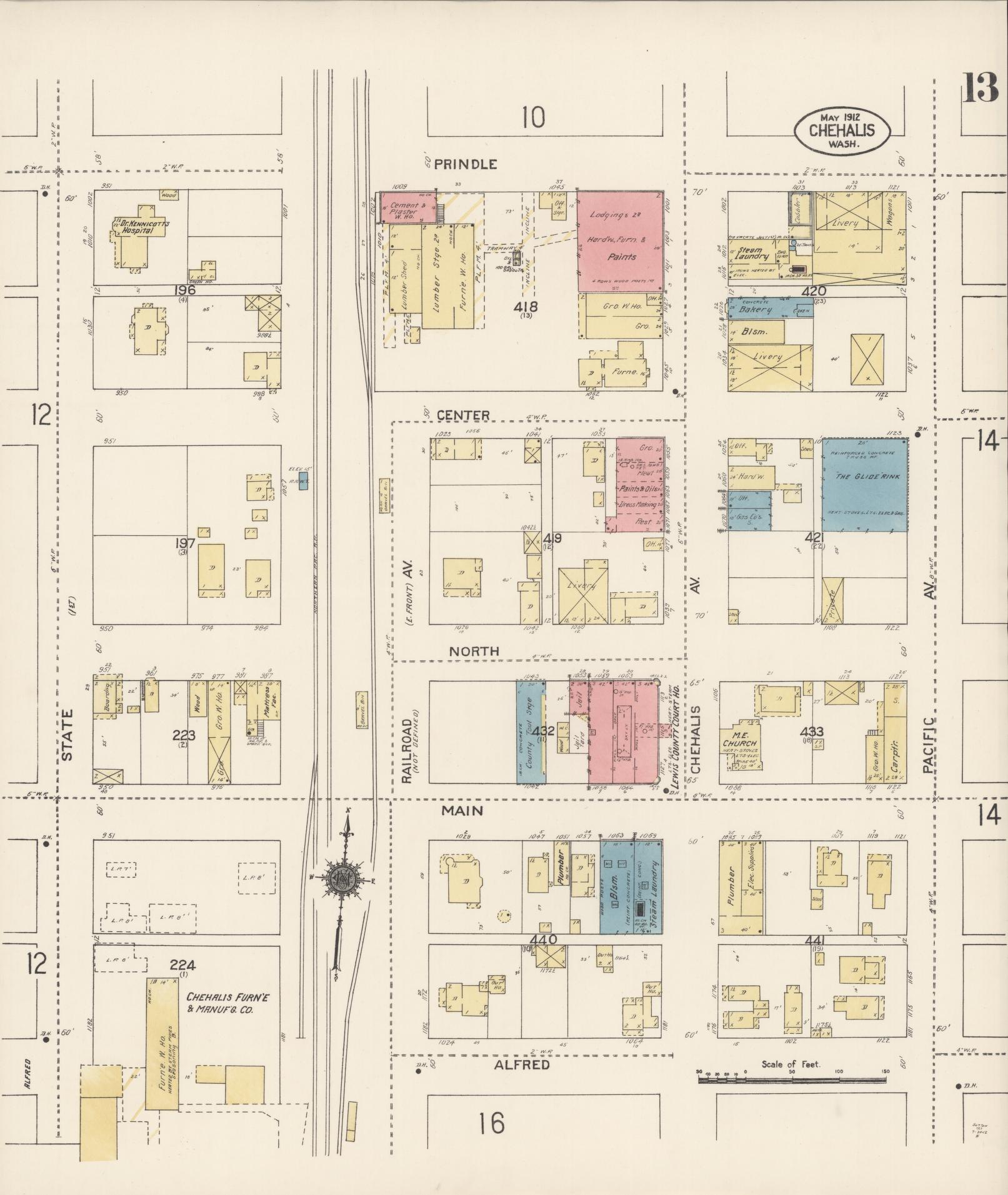 Sanborn Fire Insurance Map from Chehalis, Lewis County, Washington (1912), Sheet #0013 - Complete Map Set gallery image, historic Sanborn map, vintage wall art, Washington Washington