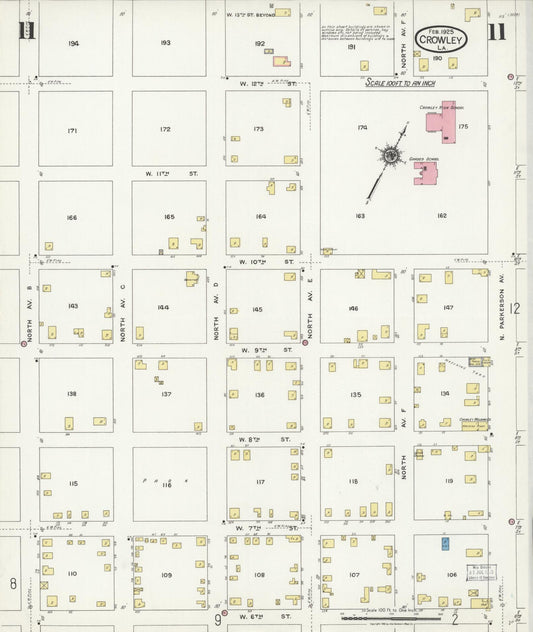Sanborn Fire Insurance Map from Crowley, Acadia Parish, Louisiana (1925), Sheet #0011 - Historic Sanborn Fire Insurance Map Print, vintage old map wall art, antique decor, genealogy gift, Louisiana Louisiana map