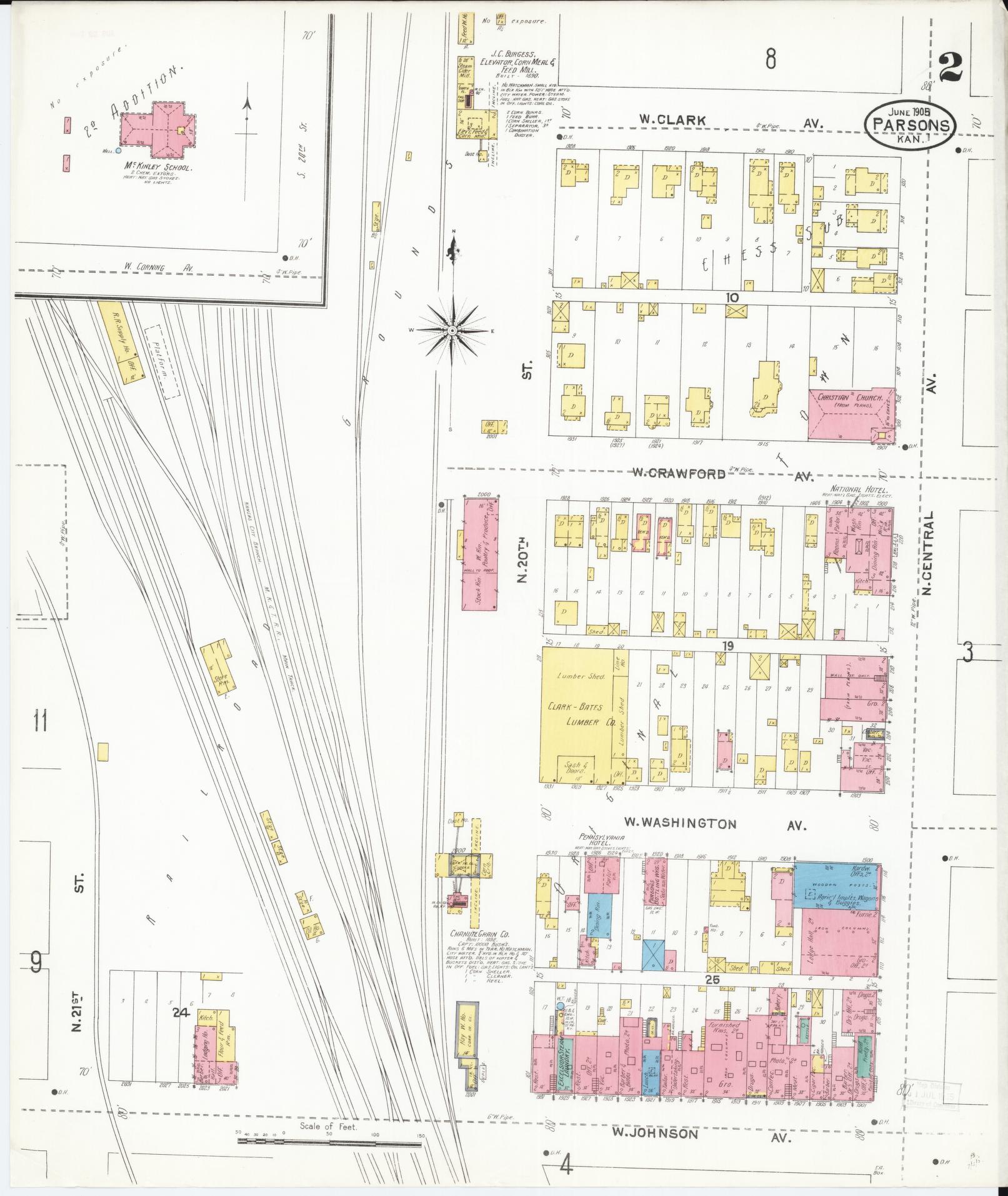 Sanborn Fire Insurance Map from Parsons, Labette County, Kansas (1905), Sheet #0002 - Complete Map Set gallery image, historic Sanborn map, vintage wall art, Kansas Kansas