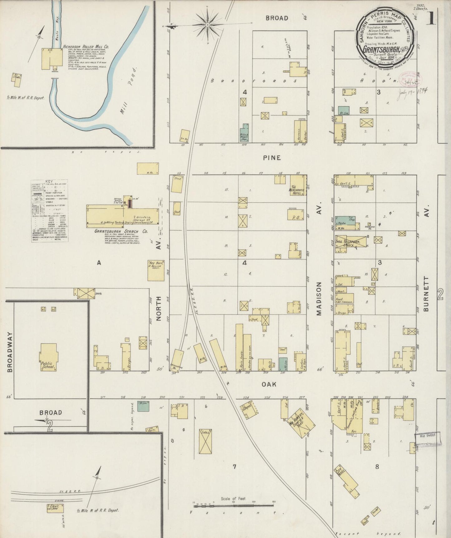 Sanborn Fire Insurance Map from Grantsburg, Burnett County, Wisconsin (1894), Sheet #0001 - Historic Sanborn Fire Insurance Map Print, vintage old map wall art, antique decor, genealogy gift, Wisconsin Wisconsin map