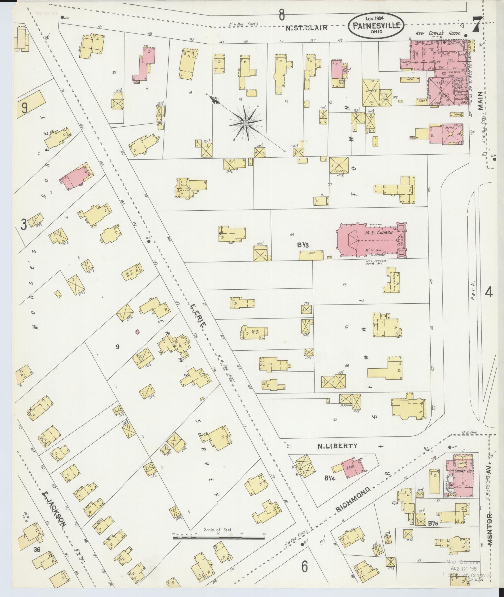 Sanborn Fire Insurance Map from Painesville, Lake County, Ohio (1904), Sheet #0007 - Historic Sanborn Fire Insurance Map Print, vintage old map wall art, antique decor, genealogy gift, Ohio Ohio map