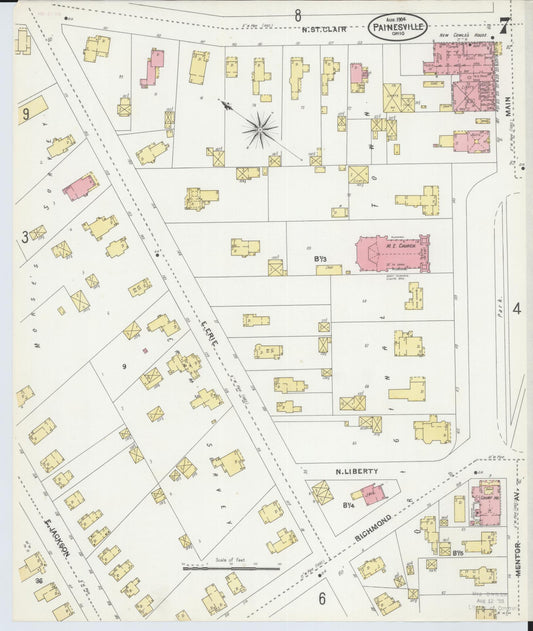 Sanborn Fire Insurance Map from Painesville, Lake County, Ohio (1904), Sheet #0007 - Historic Sanborn Fire Insurance Map Print, vintage old map wall art, antique decor, genealogy gift, Ohio Ohio map