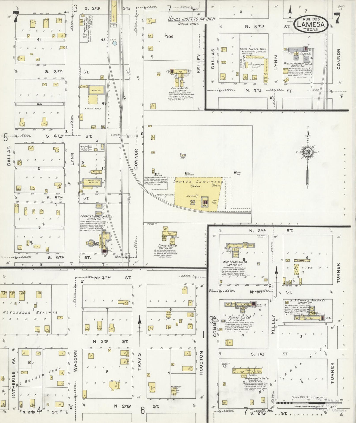Sanborn Fire Insurance Map from Lamesa, Dawson County, Texas (1925), Sheet #0007 - Complete Map Set gallery image, historic Sanborn map, vintage wall art, Texas Texas