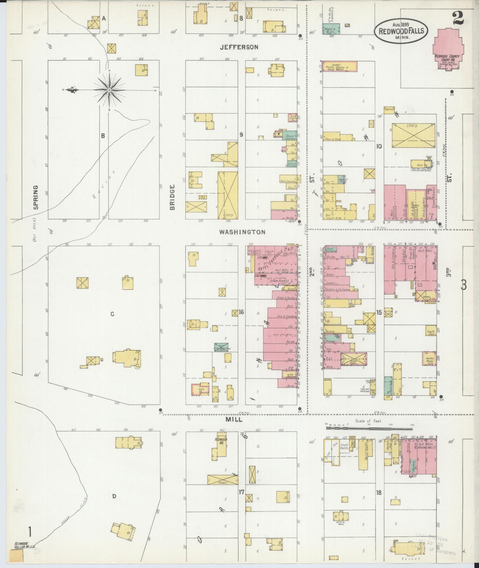 Sanborn Fire Insurance Map from Redwood Falls, Redwood County, Minnesota (1899), Sheet #0002 - Complete Map Set gallery image, historic Sanborn map, vintage wall art, Minnesota Minnesota