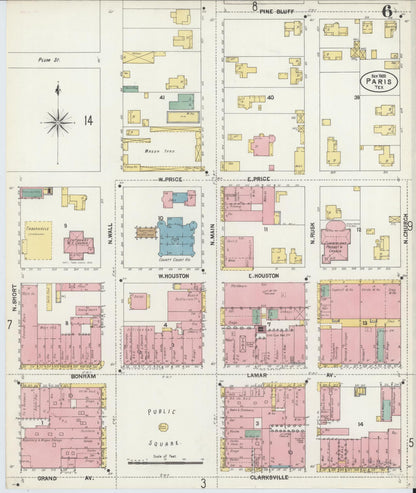 Sanborn Fire Insurance Map from Paris, Lamar County, Texas (1902), Sheet #0006 - Historic Sanborn Fire Insurance Map Print, vintage old map wall art, antique decor, genealogy gift, Texas Texas map