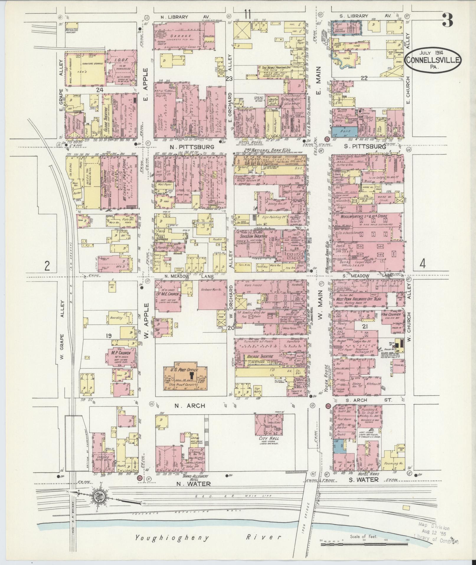 Sanborn Fire Insurance Map from Connellsville, Fayette County, Pennsylvania (1914), Sheet #0003 - Historic Sanborn Fire Insurance Map Print, vintage old map wall art, antique decor, genealogy gift, Pennsylvania Pennsylvania map