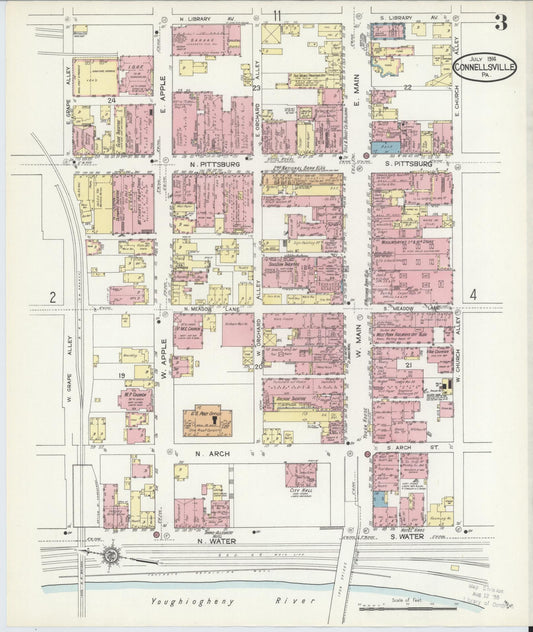 Sanborn Fire Insurance Map from Connellsville, Fayette County, Pennsylvania (1914), Sheet #0003 - Historic Sanborn Fire Insurance Map Print, vintage old map wall art, antique decor, genealogy gift, Pennsylvania Pennsylvania map