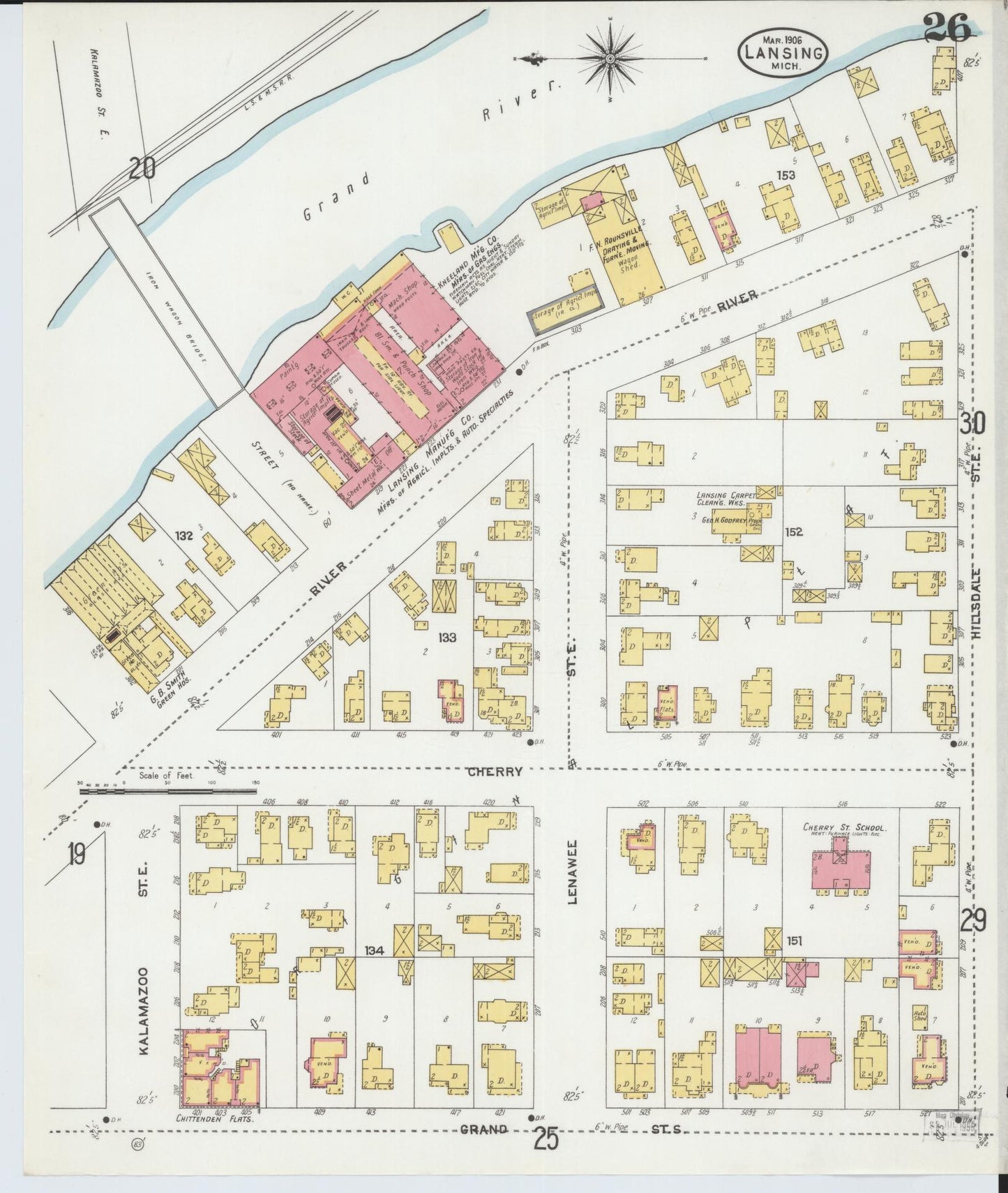 Sanborn Fire Insurance Map from Lansing, Ingham County, Michigan (1906), Sheet #0026 - Historic Sanborn Fire Insurance Map Print, vintage old map wall art, antique decor, genealogy gift, Michigan Michigan map