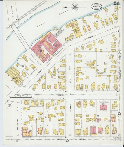 Sanborn Fire Insurance Map from Lansing, Ingham County, Michigan (1906), Sheet #0026 - Historic Sanborn Fire Insurance Map Print, vintage old map wall art, antique decor, genealogy gift, Michigan Michigan map