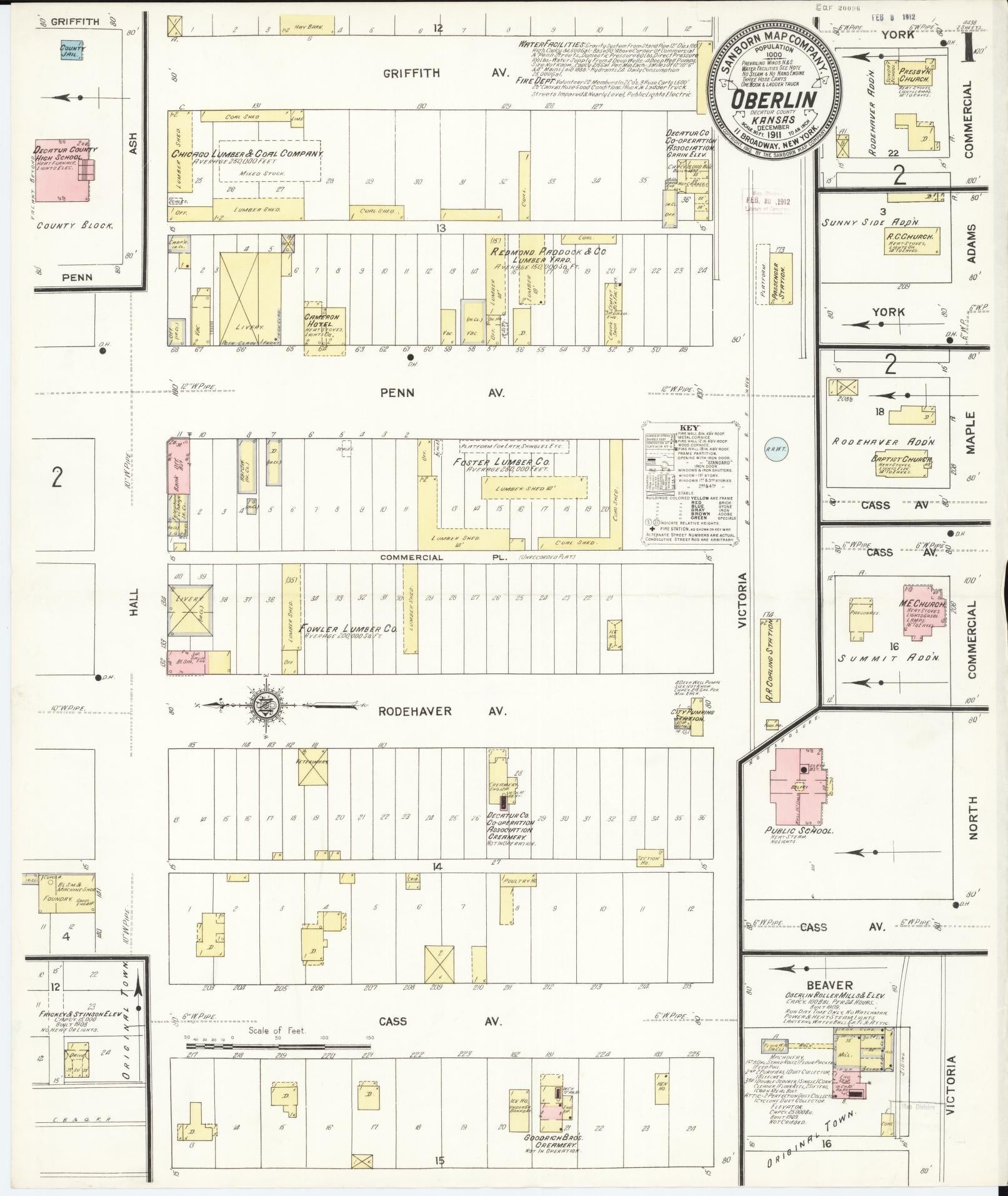 Sanborn Fire Insurance Map from Oberlin, Decatur County, Kansas (1911), Sheet #0001 - Historic Sanborn Fire Insurance Map Print, vintage old map wall art, antique decor, genealogy gift, Kansas Kansas map