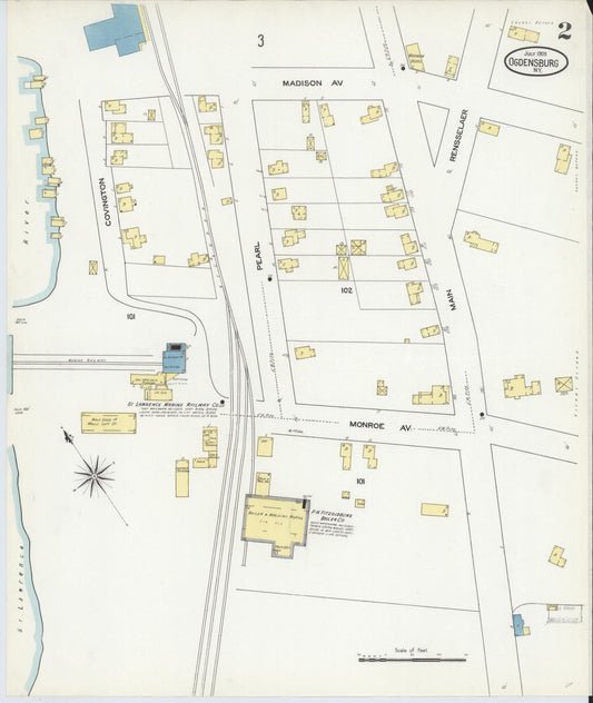 Sanborn Fire Insurance Map from Ogdensburg, St. Lawrence County, New York (1909), Sheet #0002 - Historic Sanborn Fire Insurance Map Print, vintage old map wall art, antique decor, genealogy gift, New York New York map