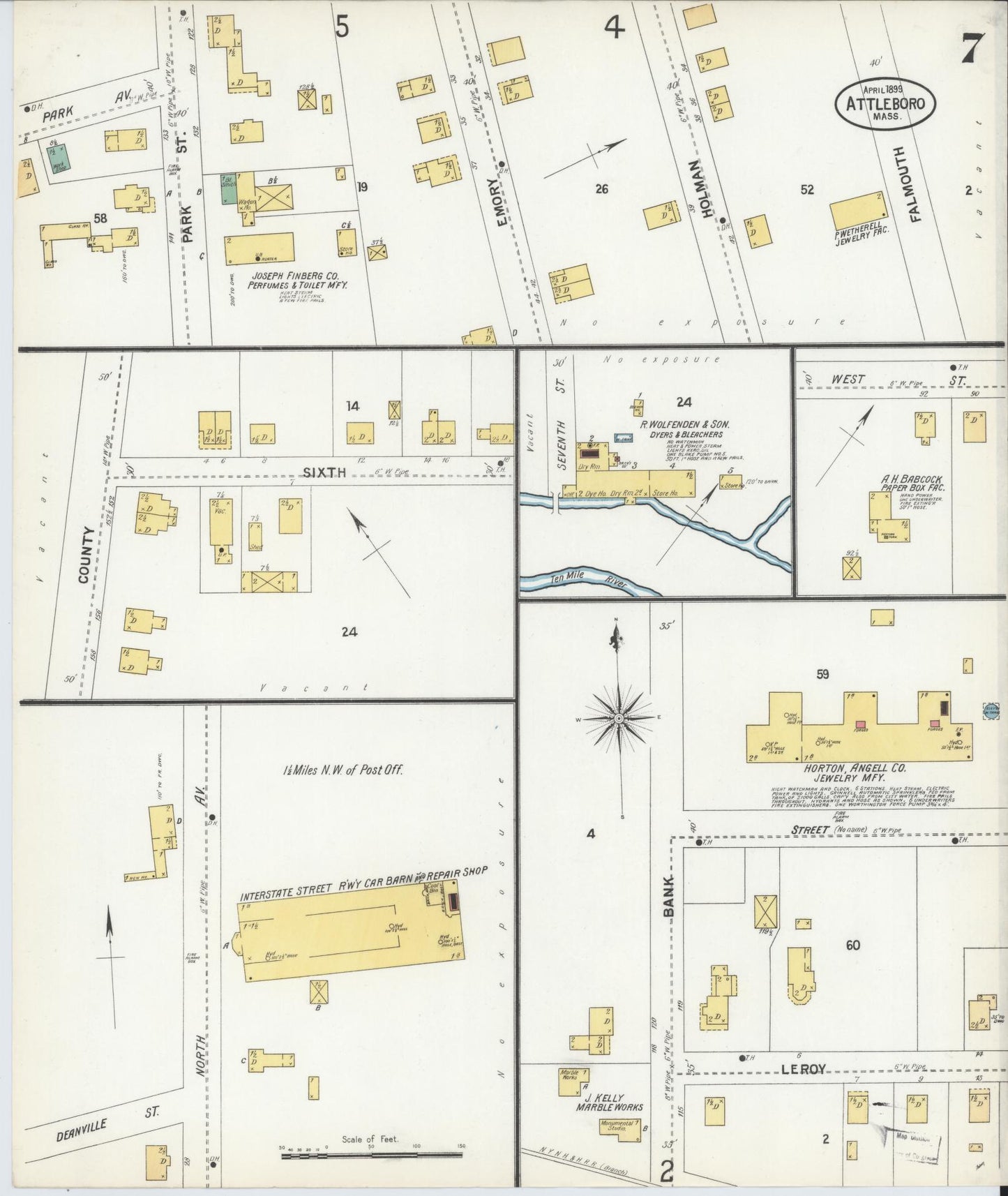Sanborn Fire Insurance Map from Attleboro, Bristol County, Massachusetts (1899), Sheet #0007 - Complete Map Set gallery image, historic Sanborn map, vintage wall art, Massachusetts Massachusetts