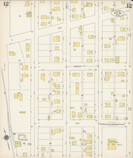 Sanborn Fire Insurance Map from Kelso, Cowlitz County, Washington (1923), Sheet #0012 - Historic Sanborn Fire Insurance Map Print, vintage old map wall art, antique decor, genealogy gift, Washington Washington map