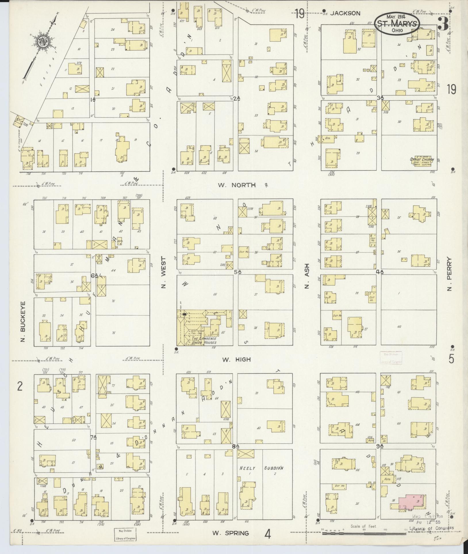 Sanborn Fire Insurance Map from Saint Marys, Auglaize County, Ohio (1914), Sheet #0003 - Complete Map Set gallery image, historic Sanborn map, vintage wall art, Ohio Ohio