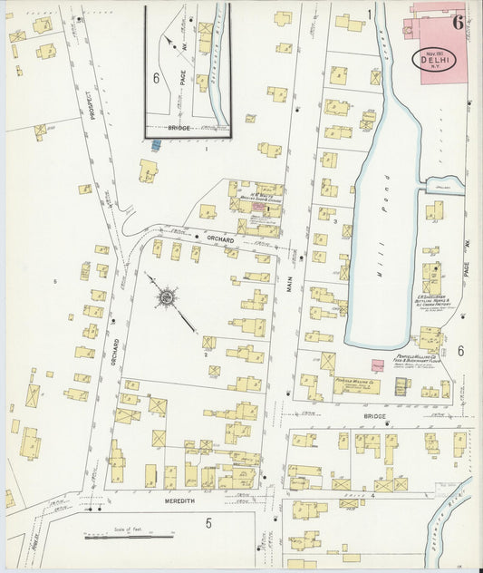 Sanborn Fire Insurance Map from Delhi, Delaware County, New York (1911), Sheet #0006 - Historic Sanborn Fire Insurance Map Print, vintage old map wall art, antique decor, genealogy gift, Delhi Delaware map