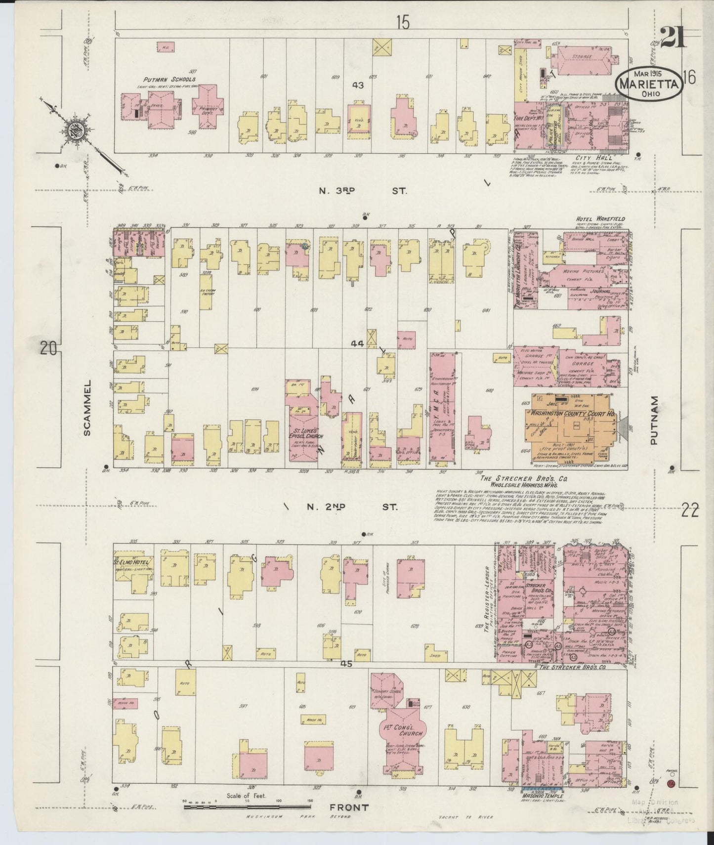 Sanborn Fire Insurance Map from Marietta, Washington County, Ohio (1915), Sheet #0021 - Complete Map Set gallery image, historic Sanborn map, vintage wall art, Ohio Ohio