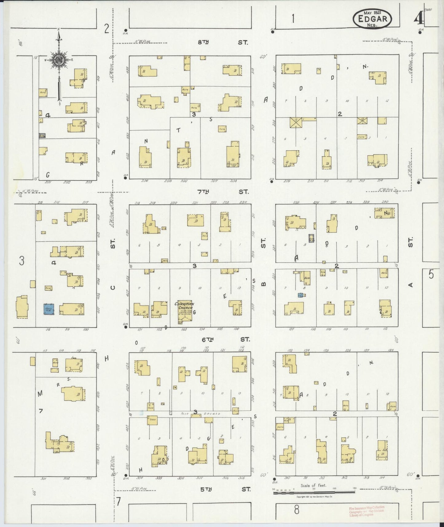 Sanborn Fire Insurance Map from Edgar, Clay County, Nebraska (1921), Sheet #0004 - Complete Map Set gallery image, historic Sanborn map, vintage wall art, Nebraska Nebraska