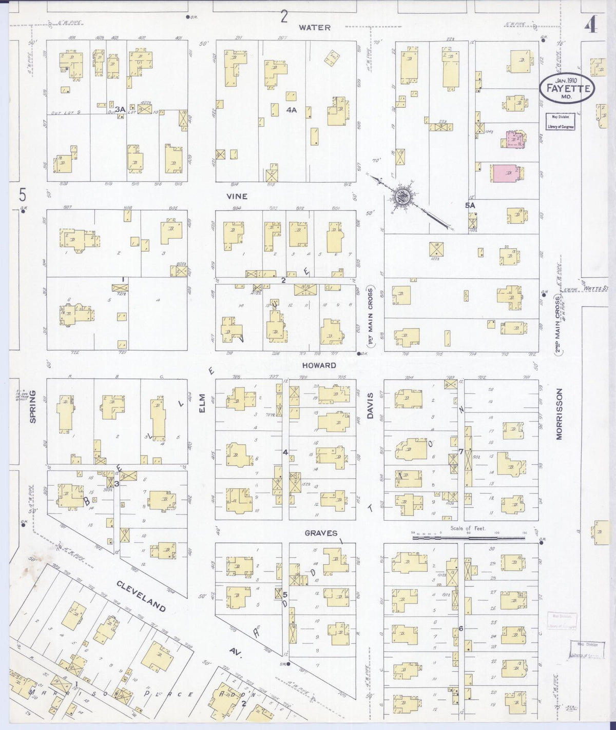 Sanborn Fire Insurance Map from Fayette, Howard County, Missouri (1910), Sheet #0004 - Complete Map Set gallery image, historic Sanborn map, vintage wall art, Missouri Missouri