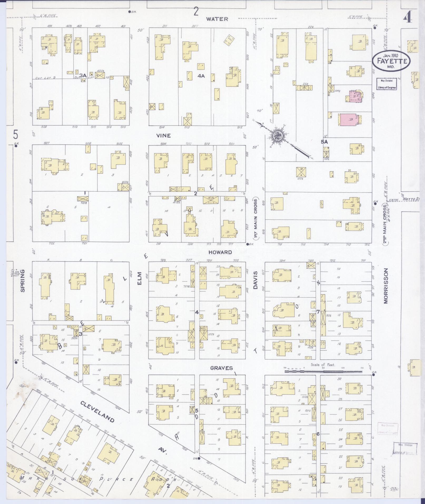 Sanborn Fire Insurance Map from Fayette, Howard County, Missouri (1910), Sheet #0004 - Complete Map Set gallery image, historic Sanborn map, vintage wall art, Missouri Missouri