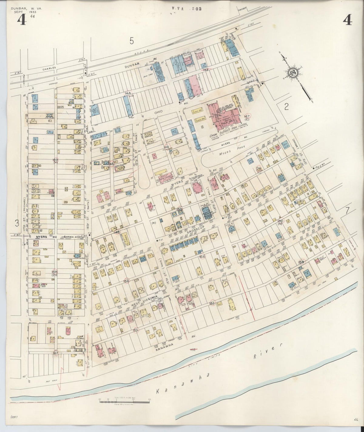 Sanborn Fire Insurance Map from Dunbar, Kanawha County, West Virginia (1950), Sheet #0004 - Complete Map Set gallery image, historic Sanborn map, vintage wall art, West Virginia West Virginia