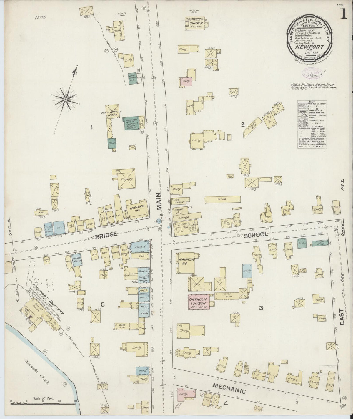 Sanborn Fire Insurance Map from Newport, Herkimer County, New York (1887), Sheet #0001 - Complete Map Set gallery image, historic Sanborn map, vintage wall art, New York New York
