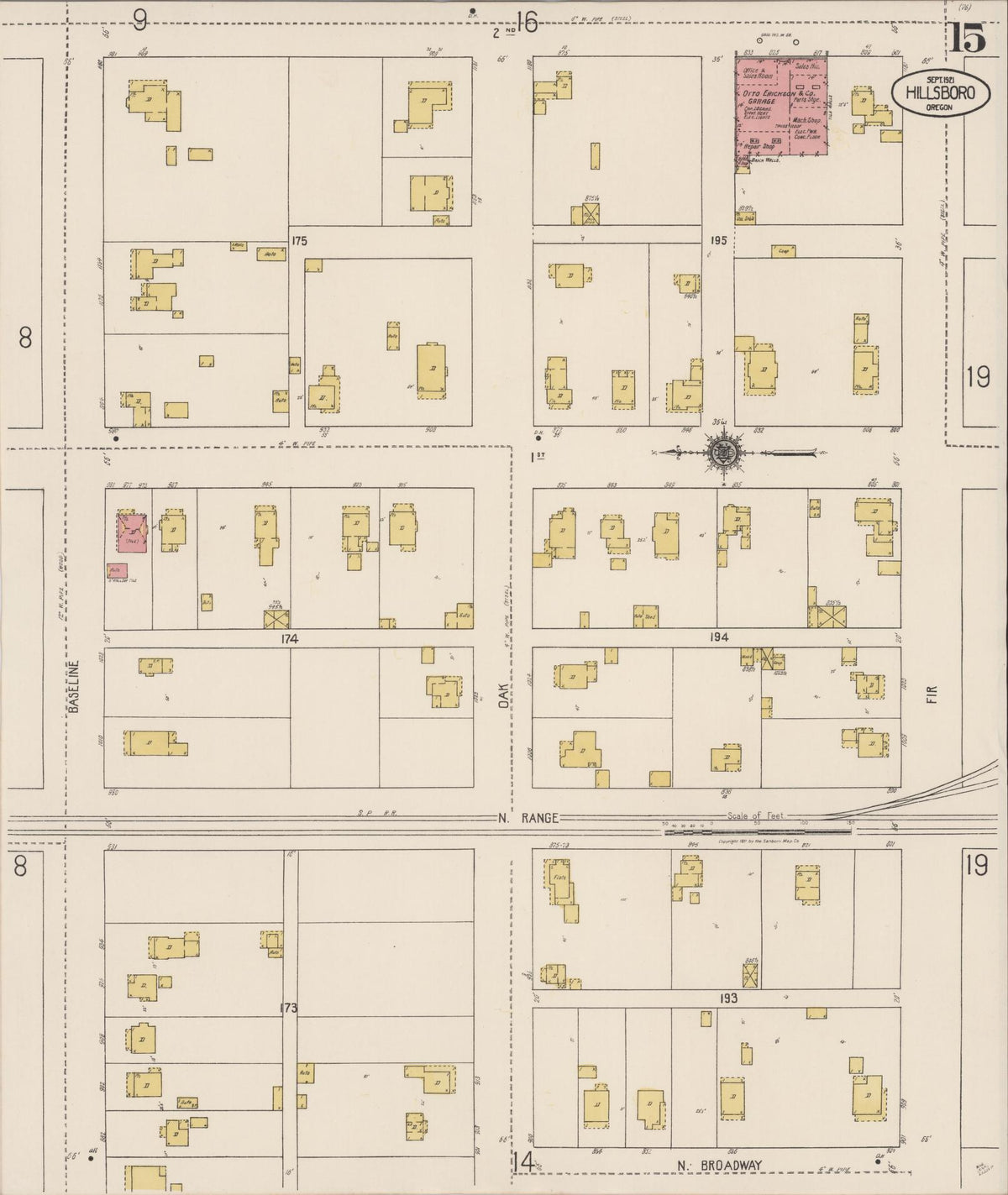 Sanborn Fire Insurance Map from Hillsboro, Washington County, Oregon (1921), Sheet #0015 - Historic Sanborn Fire Insurance Map Print, vintage old map wall art, antique decor, genealogy gift, Oregon Oregon map
