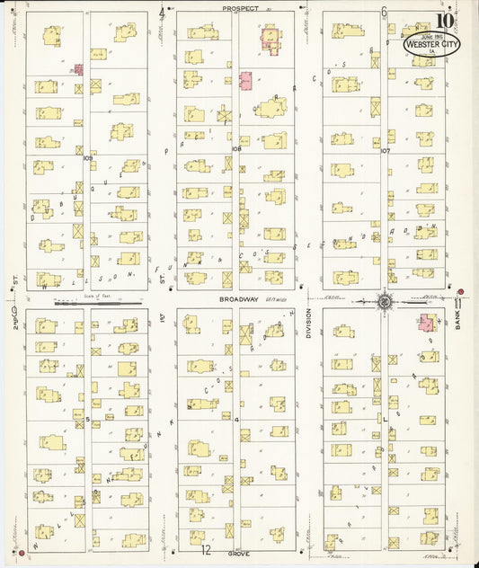 Sanborn Fire Insurance Map from Webster City, Hamilton County, Iowa (1915), Sheet #0010 - Historic Sanborn Fire Insurance Map Print, vintage old map wall art